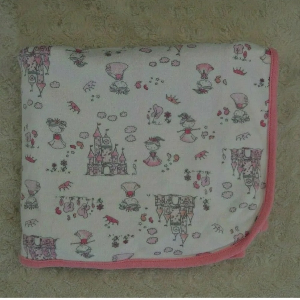 The Children's Place Pink Princess Castle Baby Blanket White Gray Tiara Clouds